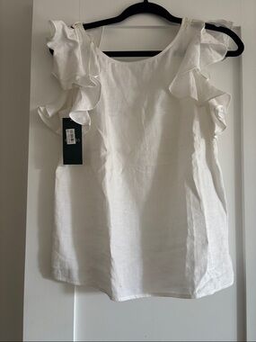 Ruffled Linen-Blend White Camisole